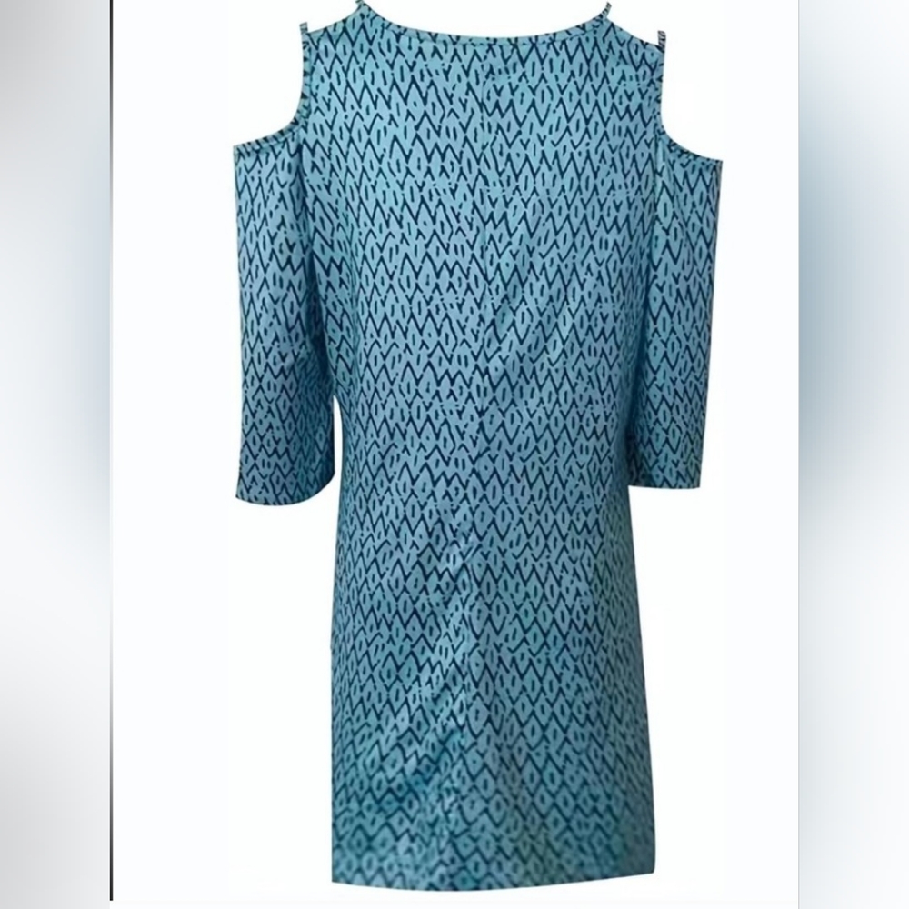 NWOT Beautiful Blue Open Shoulder Dress Size L Fits 8/10